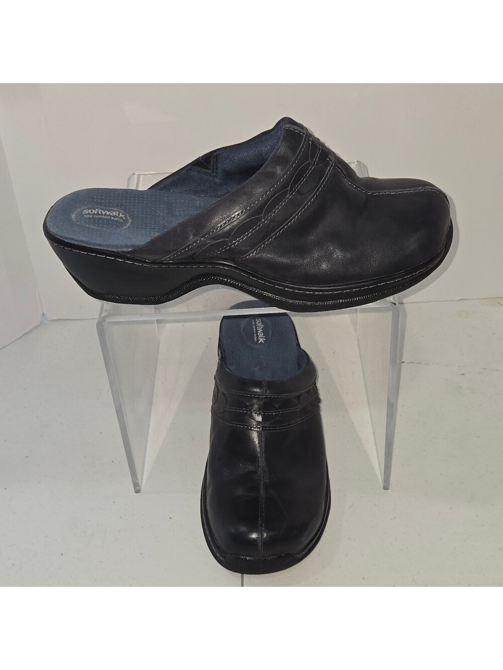 SoftWalk Womens Navy Leather Clogs Mules Slip On Comfort Shoes 10.5 WW